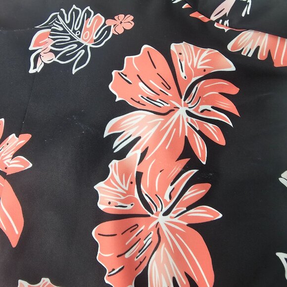 Women's Black & Pink Tropical Floral Print Modest One Piece Swim Dress Size 2XL - Picture 4 of 13